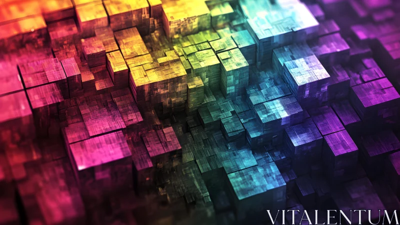 Vibrant 3D abstract cubes in rainbow gradient digital art style.