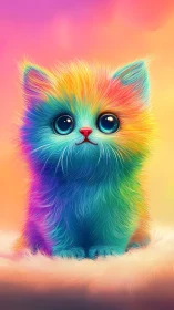 Chromatic Kitten: Rainbow Fur Digital Portrait.