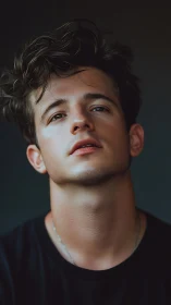 Moody portrait with soft light and introspective gaze.