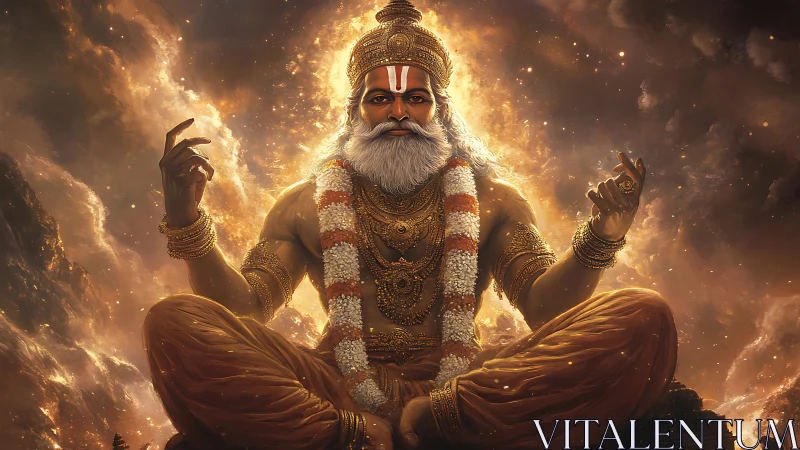 Seated robed figure rendered in detailed luminous digital art