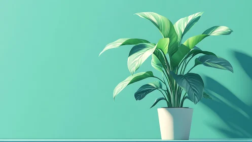 Potted tropical plant rendered against uniform teal wall