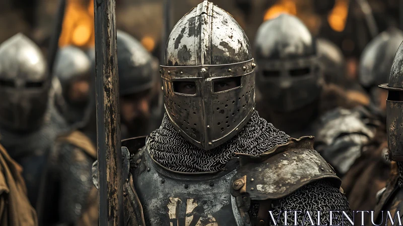 Steel-clad vanguard waits in searing prelude to battle.