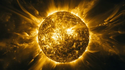 Golden storm of solar fire in a swirling cosmic embrace.