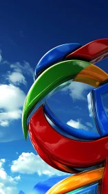 Glossy intertwined color ribbons arc across a vivid sky.