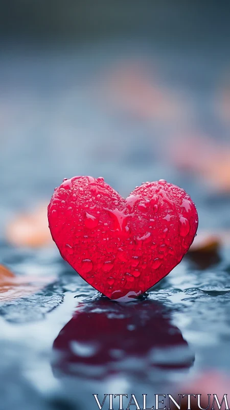 Red Heart Glistening. Water-Covered Symbol of Love.