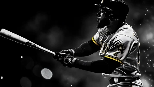 Baseball slugger locks gaze on soaring night drive shot