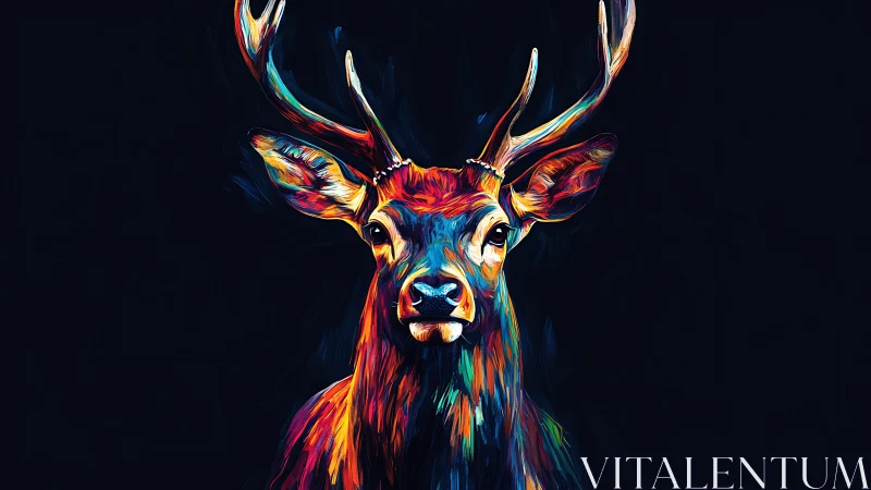 Color-saturated digital stag portrait on dark ground.