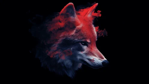 Ember-crowned fox spirit drifting through midnight smoke.