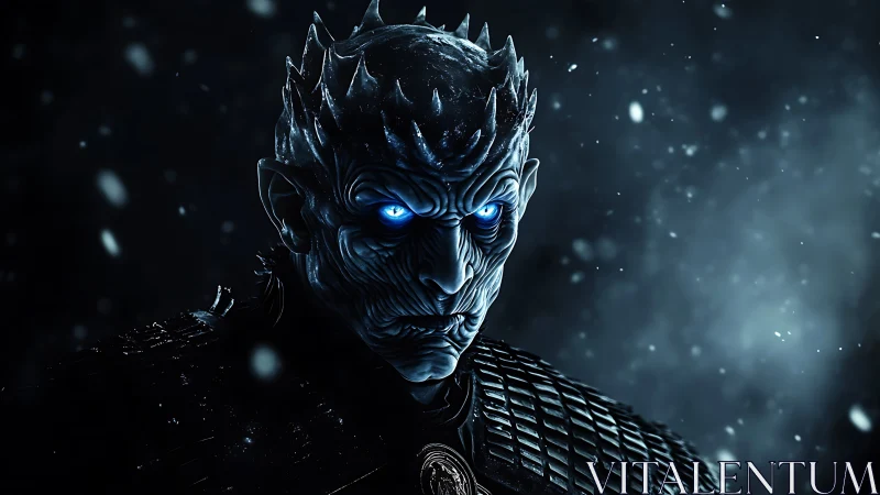 Digital close-up shows icy humanoid figure with glowing eyes