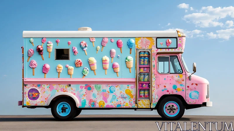 Pastel ice cream truck with playful cone illustrations