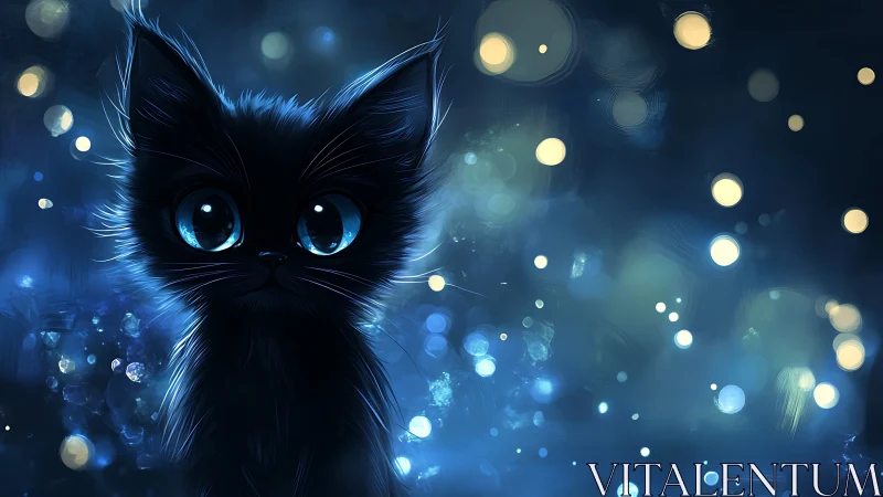 Luminous Feline Gaze: A Black Cat's Enchanted Midnight.