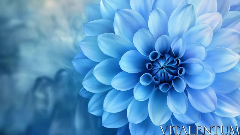 Blue dahlia flower macro: layered petals with radial symmetry and luminescent depth.