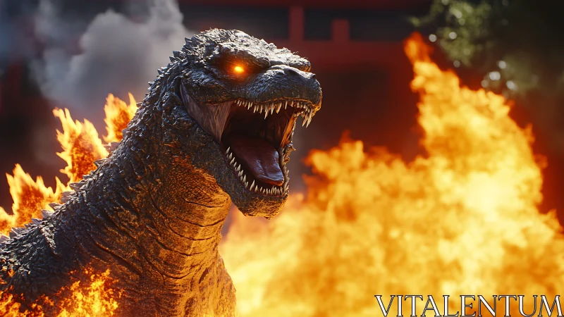 Roaring fire dragon commands the blazing city scene