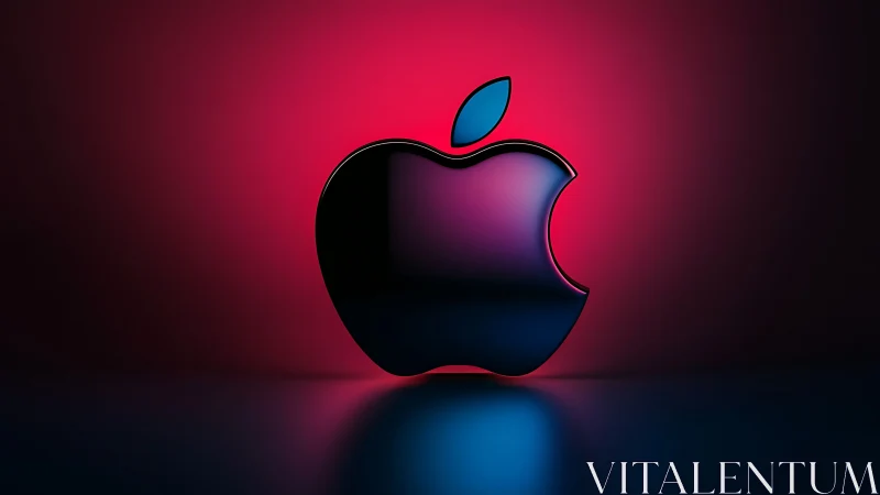 Neon-drenched chrome apple gleams like a sci-fi nightlight