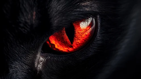 Extreme macro of red feline eye with high-contrast specular highlights