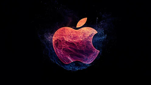 Glowing apple-shaped emblem in fiery nebula style design.