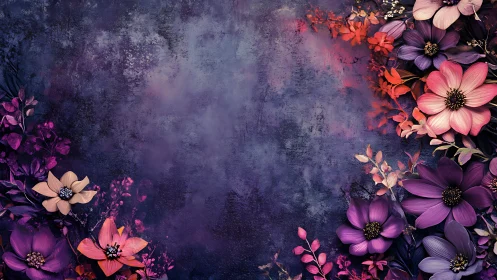 Floral Composition Against Textured Purple Grunge Background
