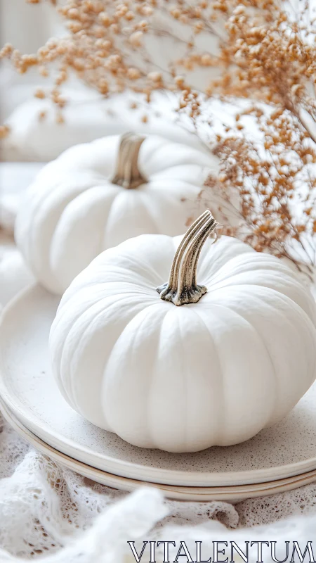 Ivory pumpkins on lace whisper gentle autumn hush.