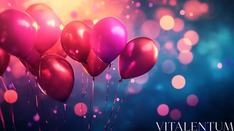 Luminous Balloons Suspended Against Bokeh Gradient. Vibrant Digital Rendering.