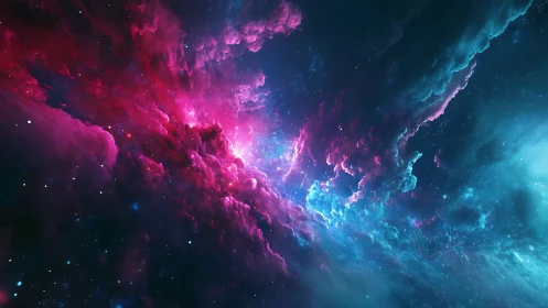 Nebula storm exploding through cosmic teal and magenta clouds.