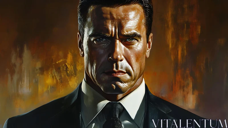 Commanding suited portrait glows with bold cinematic energy