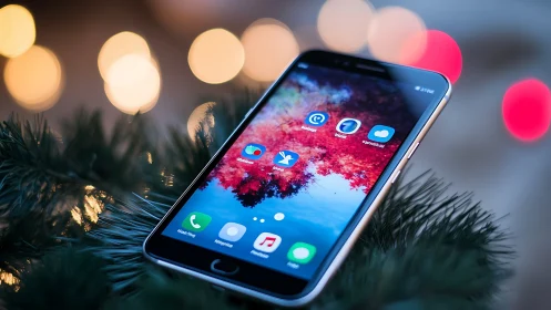 Smartphone with Social Media Applications on Blurred Background