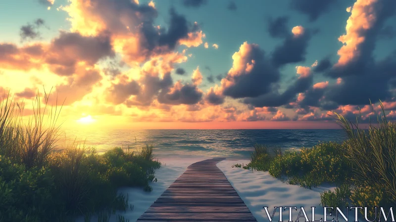 Sunlit shore path guiding quiet steps toward evening calm.