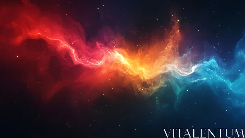 Chromatic cosmic nebula stream with vibrant spectral core.