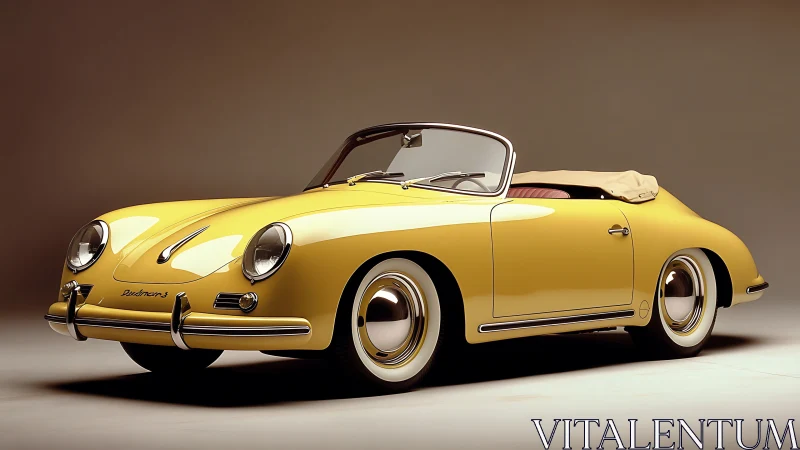 Vintage yellow convertible sports car under studio lighting.