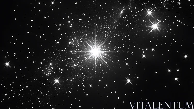 Starlit burst in a quiet night sky of scattered sparks.