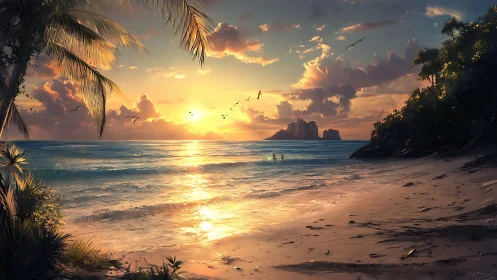 Tropical Sunset Over Island Paradise.