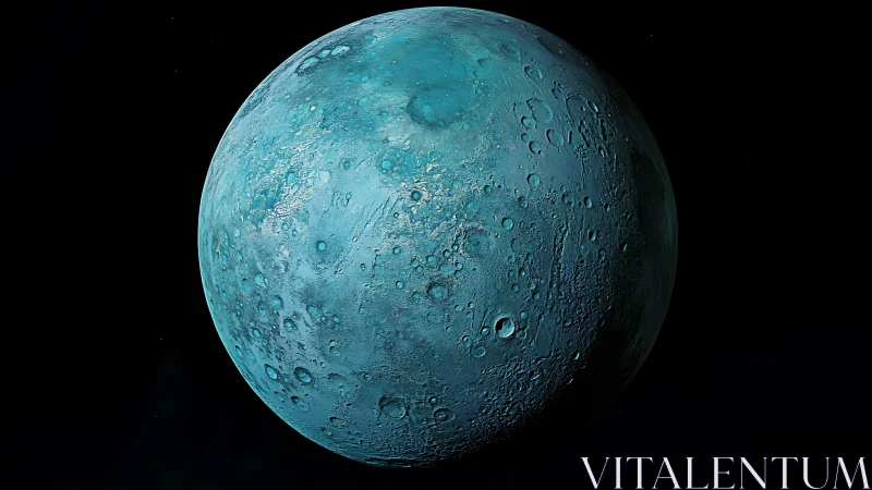 Blue cratered planet rendered against black space background