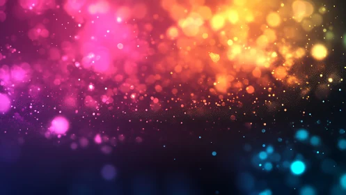 Chromatic bokeh particles with radiant neon gradient field.