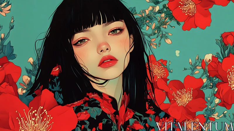 Silent poppy siren tilts through teal-saturated daylight