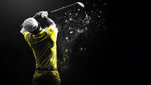 Neon fairway comet swing scattering stardust in darkness.