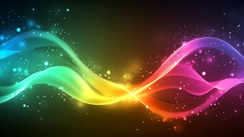 Vibrant neon light waves curve across dark gradient space