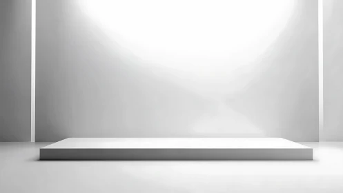 Minimal white platform sits under diffuse frontal lighting