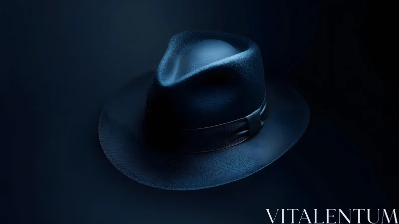 Classic fedora hat in moody cinematic lighting, dark blue tones.