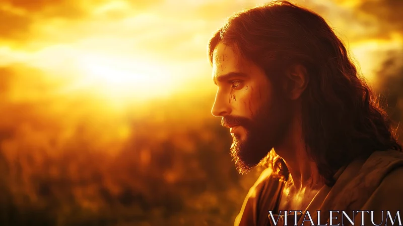 Contemplative bearded man in sunset light radiates quiet hope