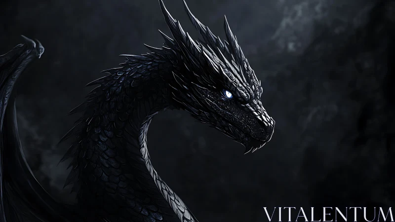 Midnight dragon watching quietly with glowing gentle eyes.