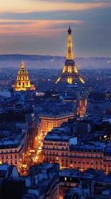 Twilight urban luminance over Eiffel Tower and Parisian grid.