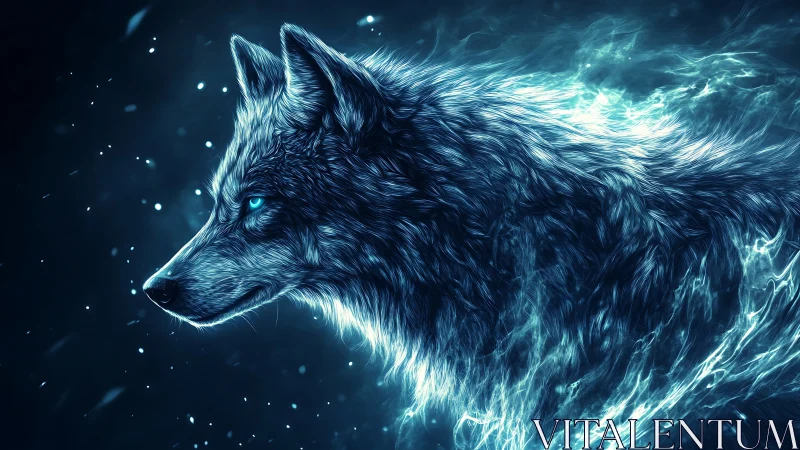 Luminous spectral wolf threads starlight through the dark