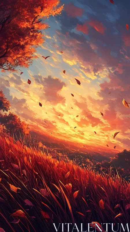 Emberfield hillside leans into a storm of drifting autumn fire.