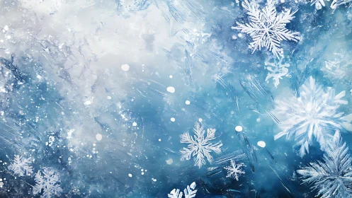 Snowflake constellations drift softly across frozen blue glass
