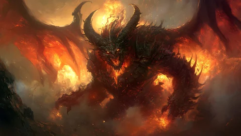 Hellfire demon emerges roaring from a storm of molten flame