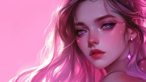 Iridescent pink portrait of ethereal woman in soft glow.