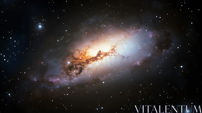 Central starburst galaxy with dust lanes and field stars.