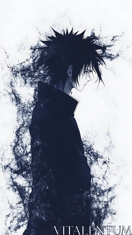 Shadow-cloaked loner quietly unravels into drifting ink storms