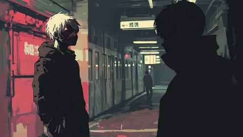 Haunting subway encounter with masked stranger at night.