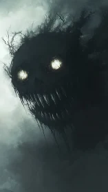 Volumetric fog entity with luminescent ocular voids emergent.